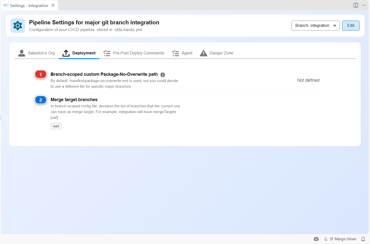 Pipeline Settings, Deployment of a branch