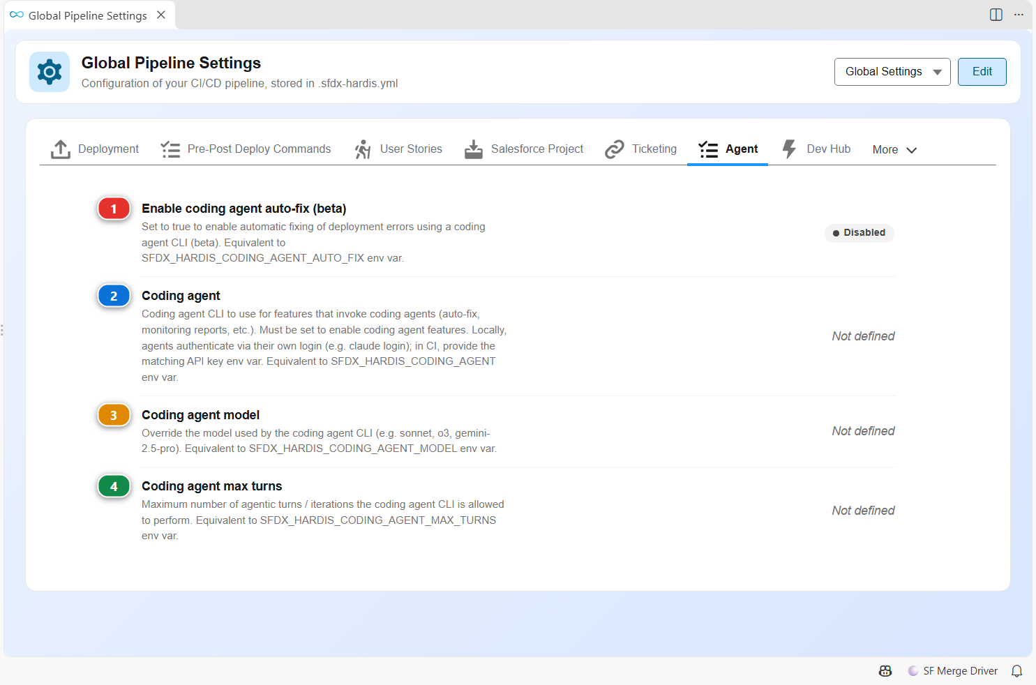 Pipeline Settings, Agent