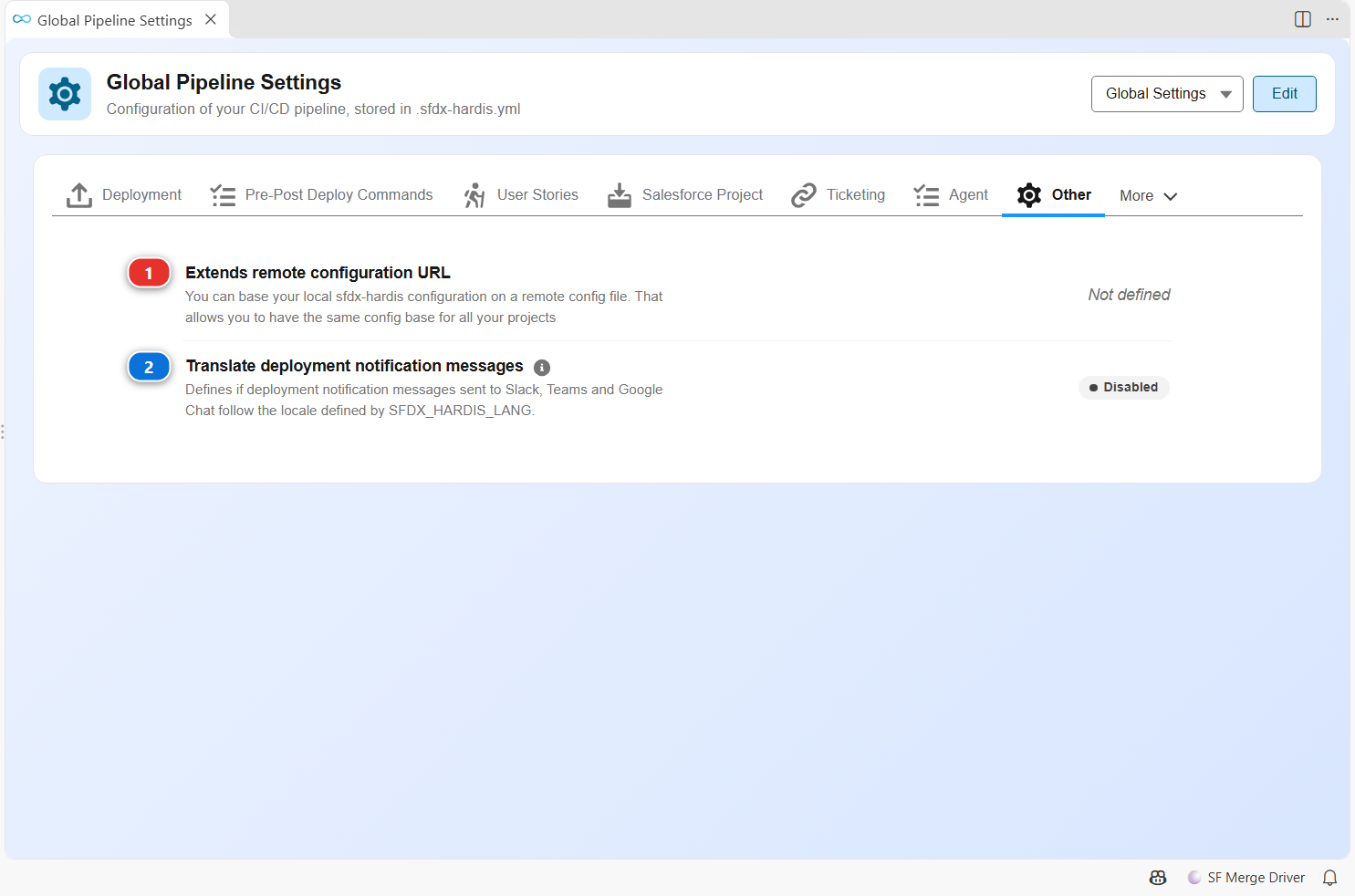 Pipeline Settings, Other