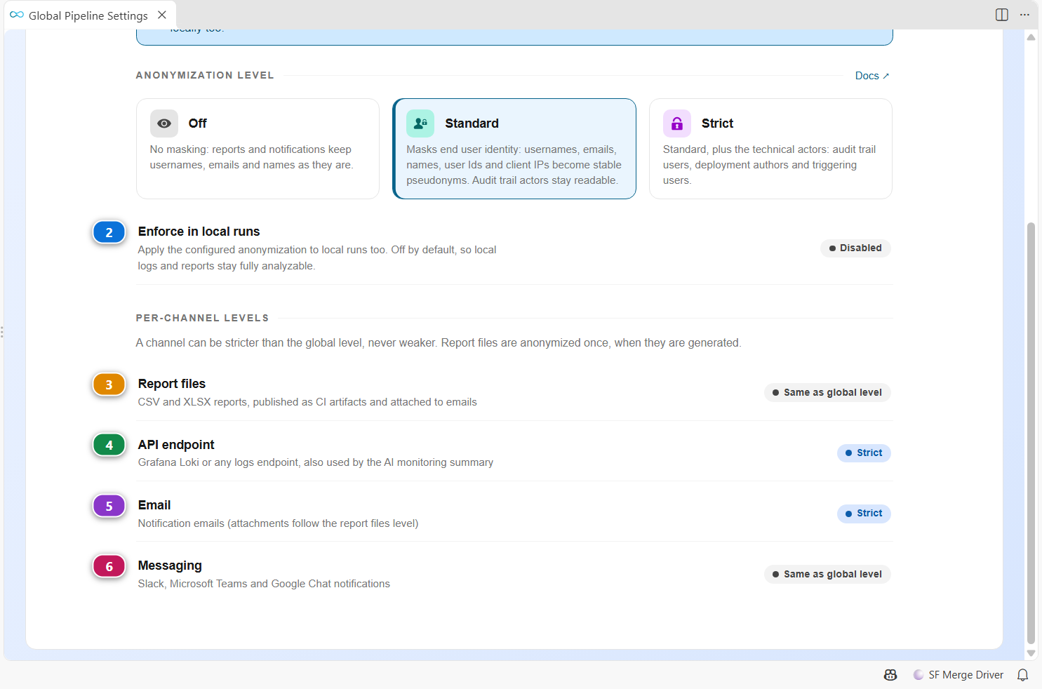 Pipeline Settings, Security & Privacy