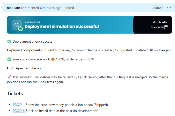 Aha! features listed in the Tickets section of a GitHub Pull Request comment