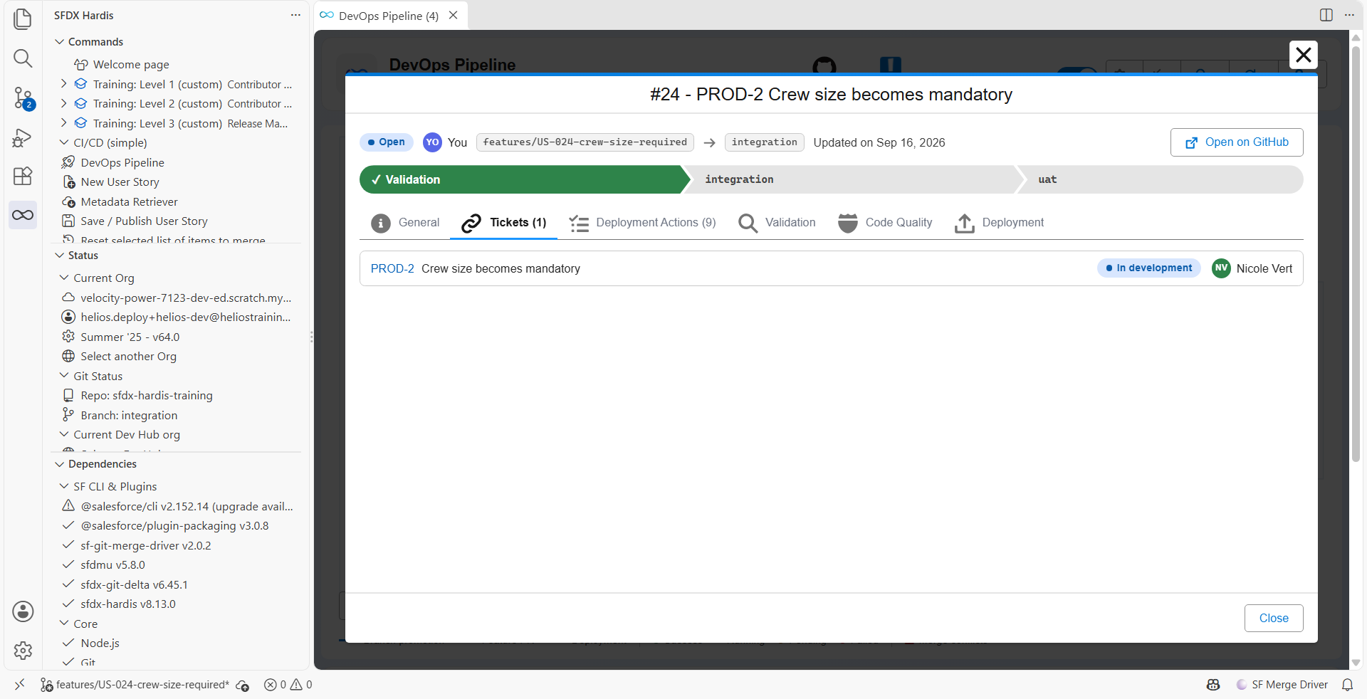 Tickets tab of a Pull Request, with its Aha! feature